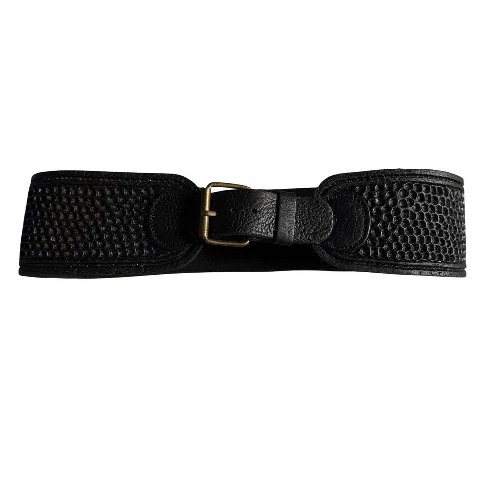 Motif 56 Belt Womens Small Black Leather Textured Wide Buckle Handmade Morocco